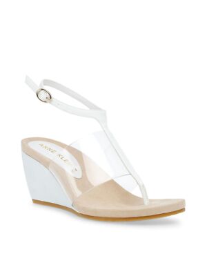 

ANNE KLEIN Женские белые босоножки-стринги Ikari на танкетке с прозрачным ремешком, 7 м, Белый, IKAR01F9