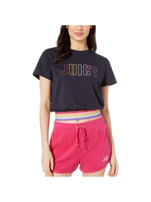 

JUICY COUTURE Женская темно-синяя полосатая футболка с коротким рукавом и круглым вырезом Размер, Navy