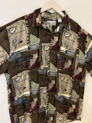 Vintage Hawaiian Shirts Large City Streets Rayon Multi Color W/ great value