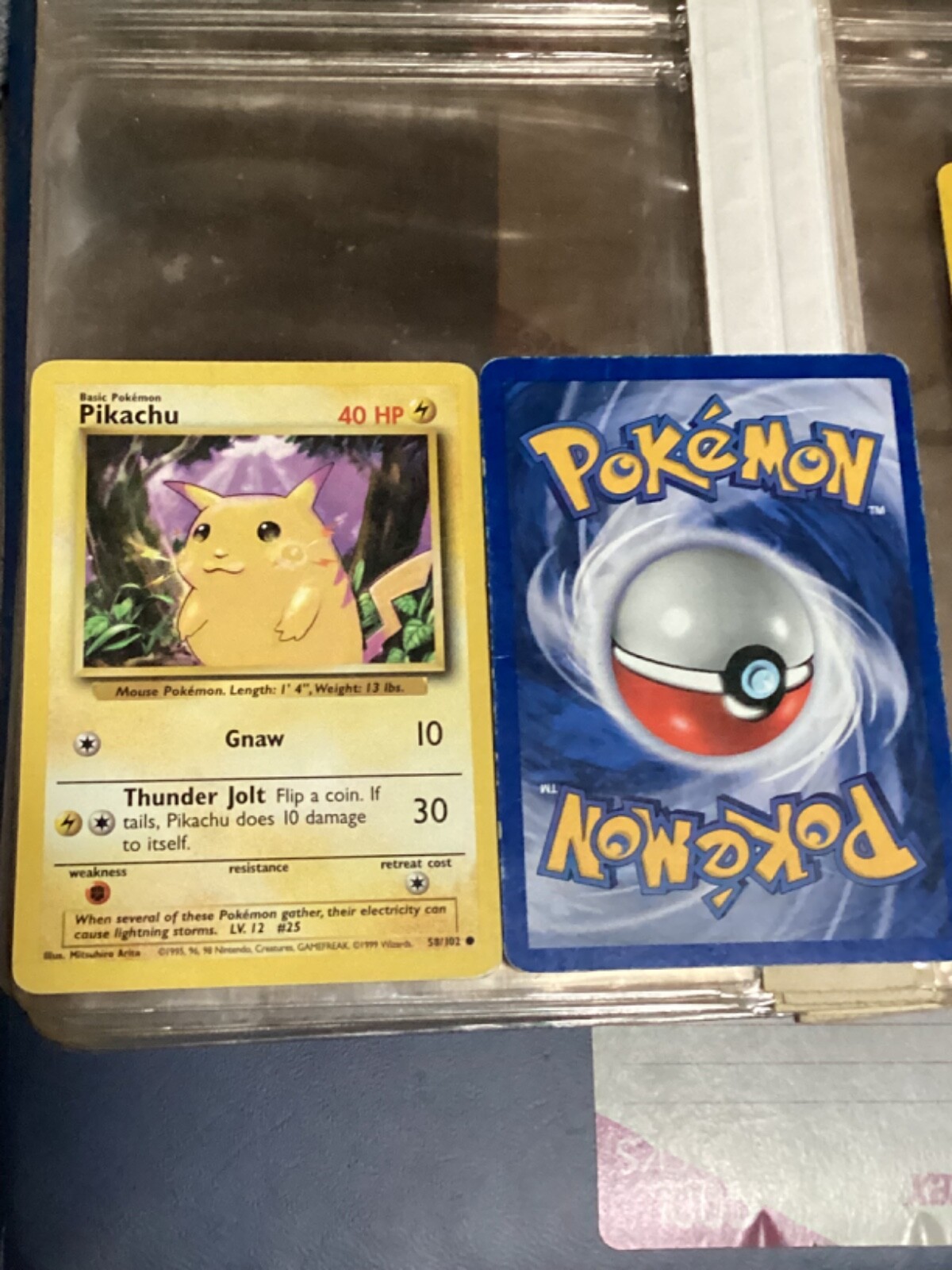 Pikachu Gnaw Pokemon Card 58/102 40 HP Original 1995 Super