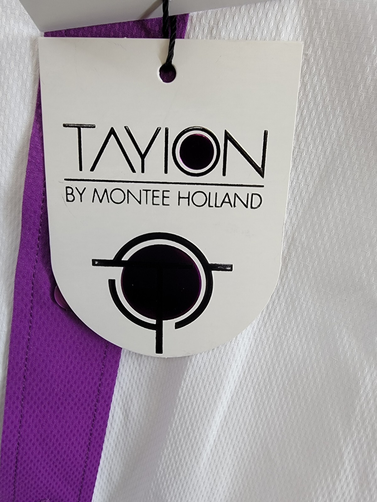 Tayion Collection Slim-Fit Purple Trim Dress Shirt Men's L 16-16.5 34-35 White - Picture 18 of 19
