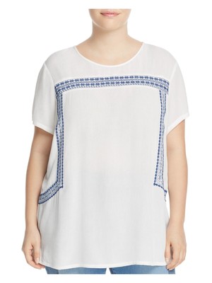 

JUNAROSE Женская блузка с круглым вырезом и короткими рукавами с вышивкой, Белый