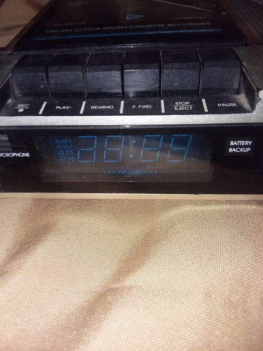 Vintage GE 7-4956B FM/AM Clock Radio Cassette Recorder Dual Alarm + Tape Works