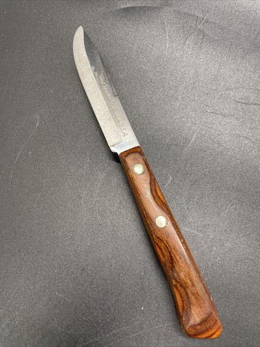 Vintage Flint Knife 6.75” Stainless Vanadium Serrated Wood Handle USA