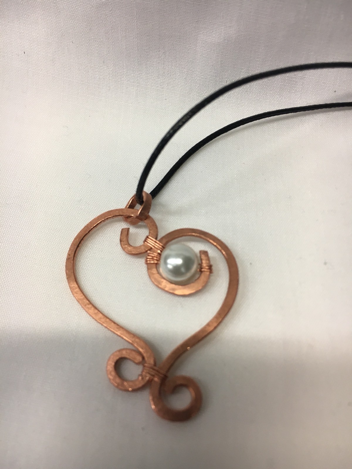 Heart Cooper Wire Necklace Handmade With A White Pearl eBay