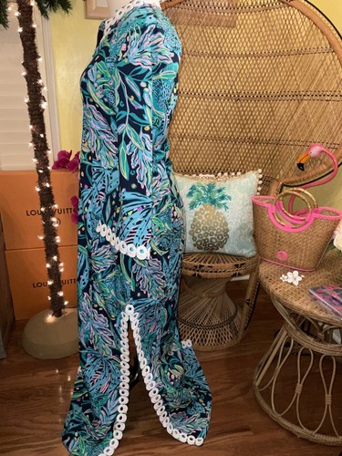 Pre-owned Lilly Pulitzer Shealyn Maxi Caftan Catty Purrsonality Size 14 In Multicolor