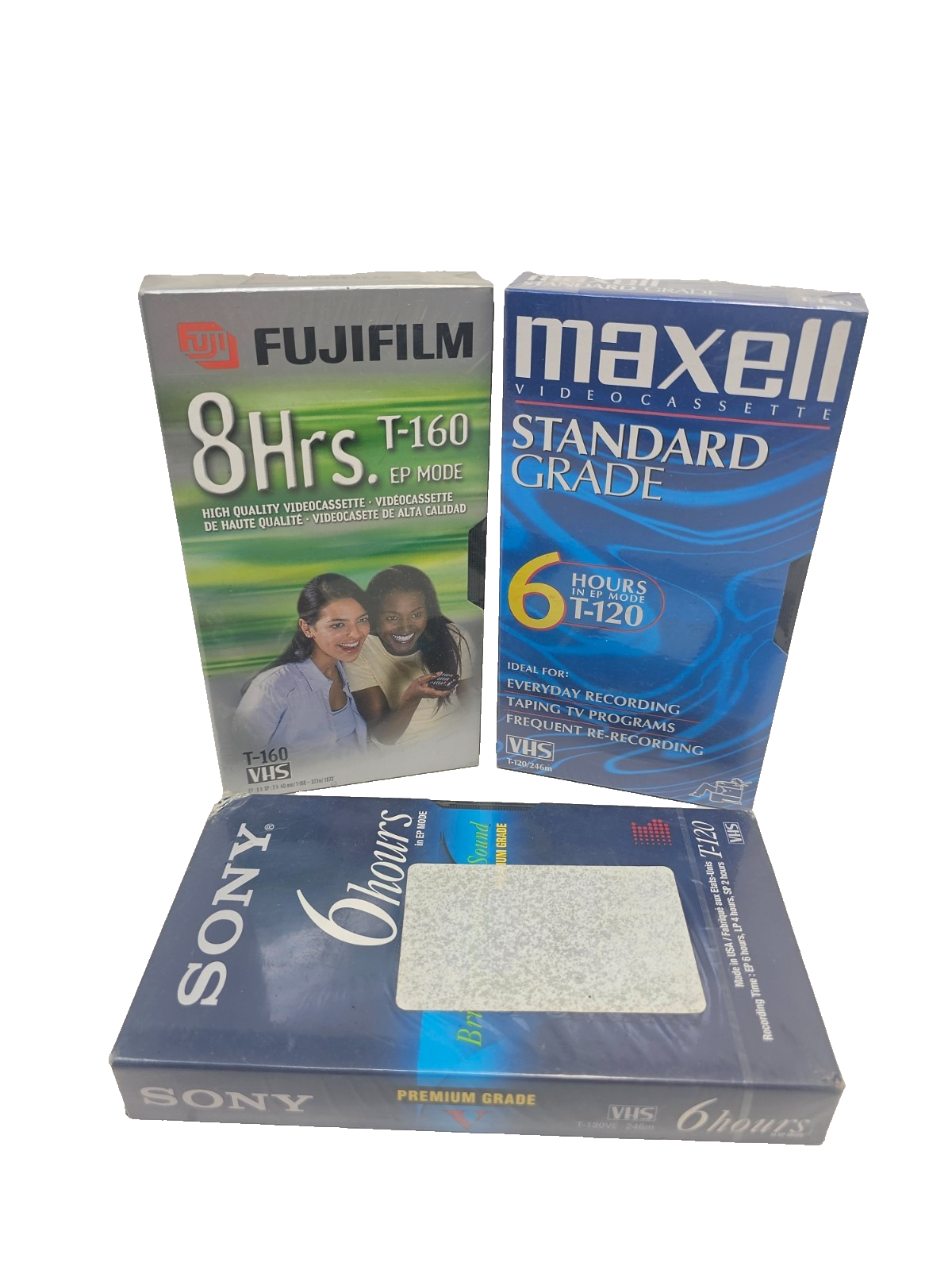 Blank VHS Video Tape Lot of 3 New Sealed Sony Maxell Fujifilm T-120 T-160