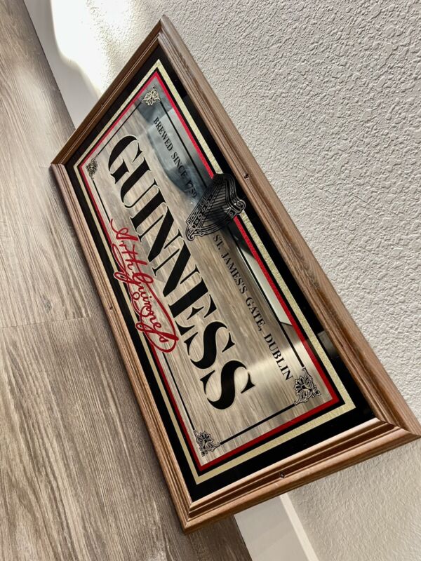 Guinness Beer Mirror Sign Irish Pub Bar Back Tavern Measures 30.5” by 15.5”