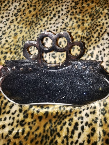 VINTAGE Too Fast BRASS Knuckles HANDLE clutch METAL FLAKE