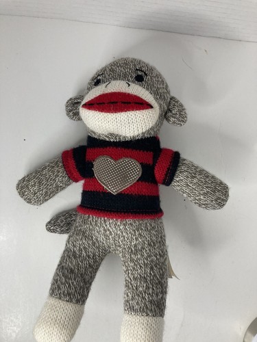 Dan Dee Sock Monkey Plush Heart Red Black Stripe Shirt 9