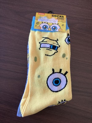 Crazy Novelty Mens Crew Socks 2 PACK Sponge Bob Fits Shoe Size 8-12 ( Large )