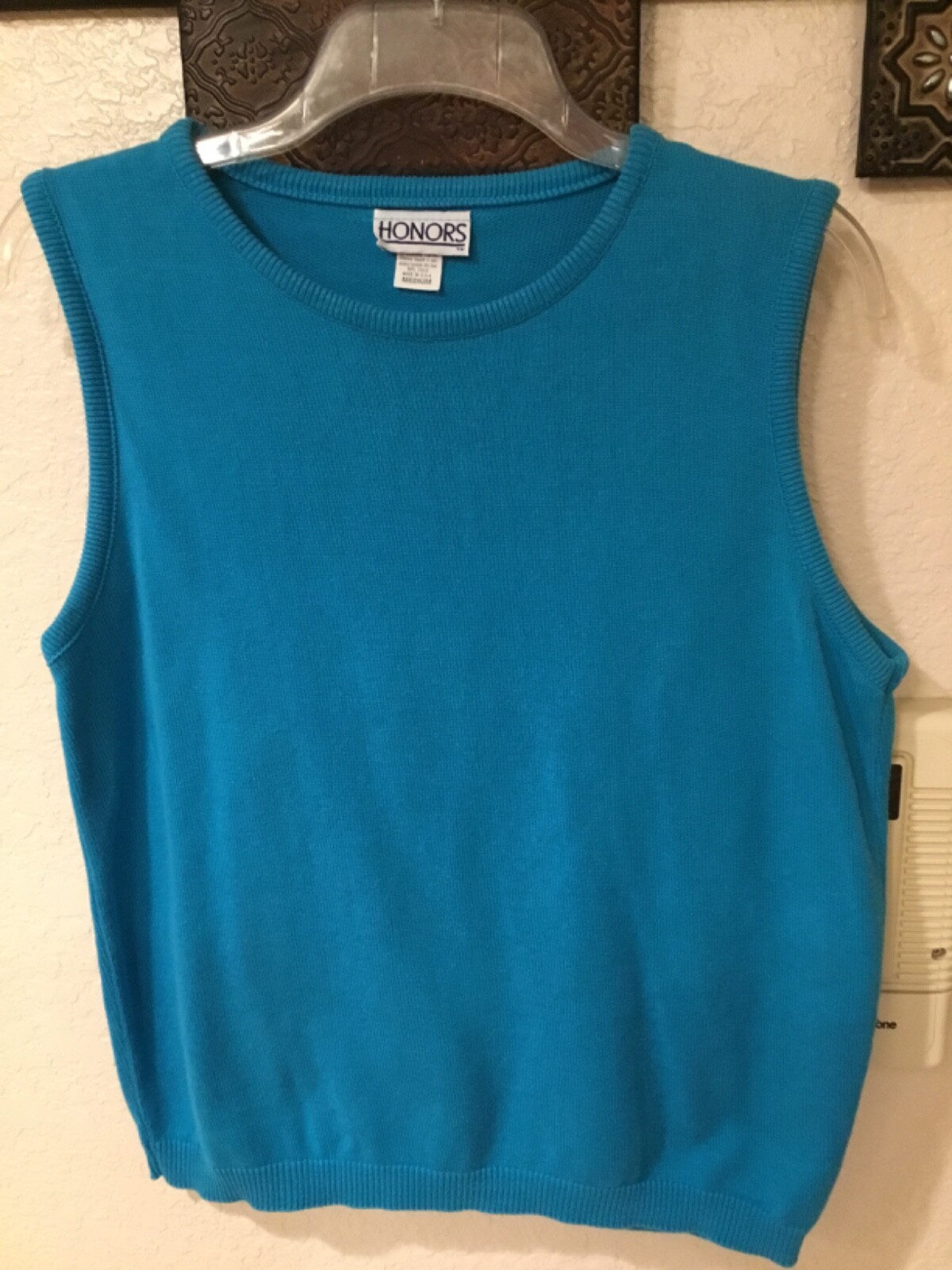 Vintage Vest or Top 100% Cotton Sweater Knit Aqua 38”Cx22”L Made
