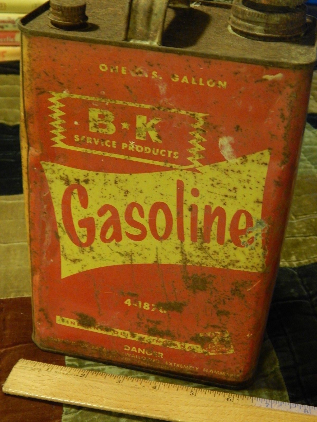 BK Service Products [Indianapolis, IN] One Gallon GASOLINE Hoosier GAS CAN Vtg
