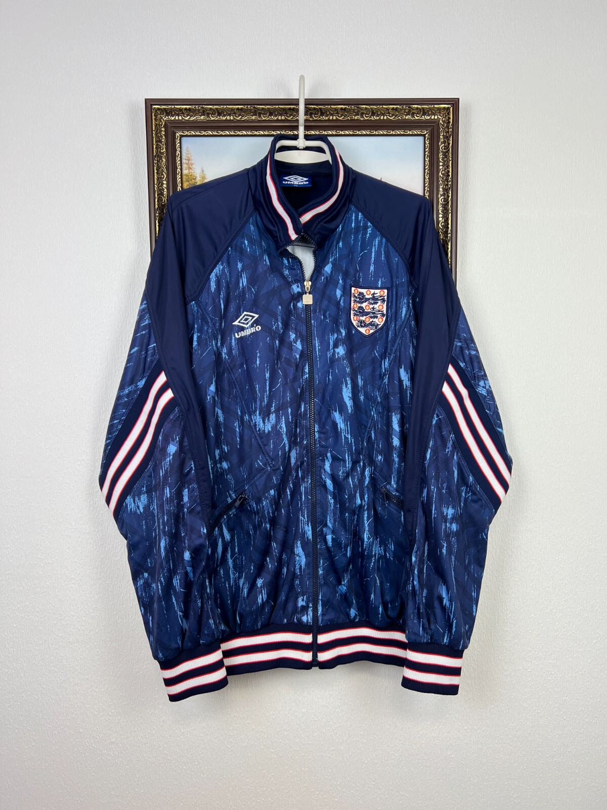 Vintage 90's Umbro England Football Track Soccer Jacket Blue