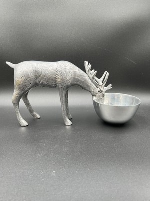Pewter Stag Buck Reindeer With Candy Nut Dish By Aspen Home Lodge Christmas Camp