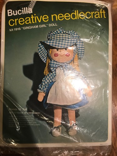 Vintage Bucilla GINGHAM GIRL DOLL Creative Needlecraft Kit 1916 New Sealed Pkg