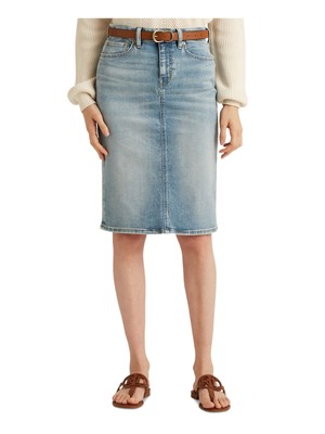 

RALPH LAUREN Женская голубая джинсовая юбка-карандаш без подкладки на пуговицах, Light blue