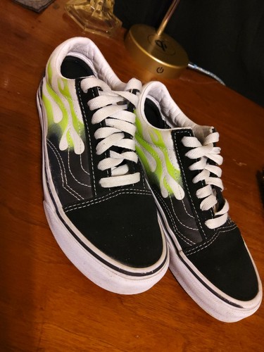 black vans with green flames