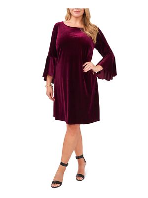 

MSK Womens Stretch Ruffled Расклешенный рукав Круглый вырез до колена Официальное платье, Burgundy