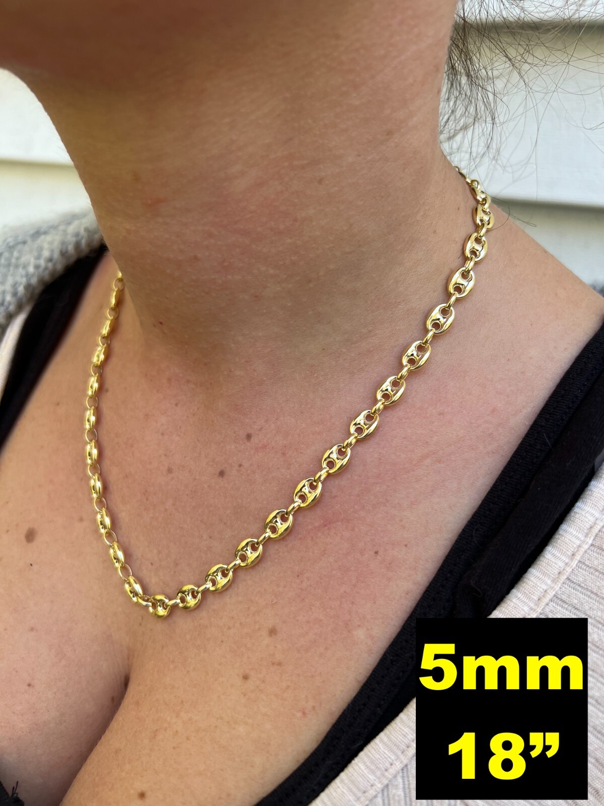 Pre-owned Harlembling Real 14k Yellow Gold Puffed Mariner Chain 5-9mm Thick 16-24" Men Ladies Necklace