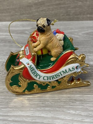 Danbury Mint CHRISTMAS Express 2005 Annual PUG Sleigh Ornament Decor Excellent