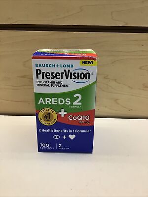 Bausch + Lomb PreserVision Areds 2 + CoQ10 2-in-1 Formula 100 Soft Gels NEW