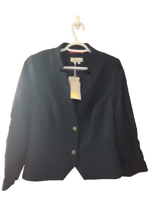 BODEN Womens 3 Button Blazer Jacket US 12 Medium Navy Blue Cotton Viscose NWT