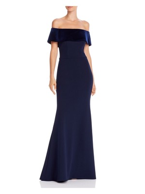 

AQUA DRESSES Женское темно-синее бархатное длинное вечернее платье с короткими рукавами, Navy
