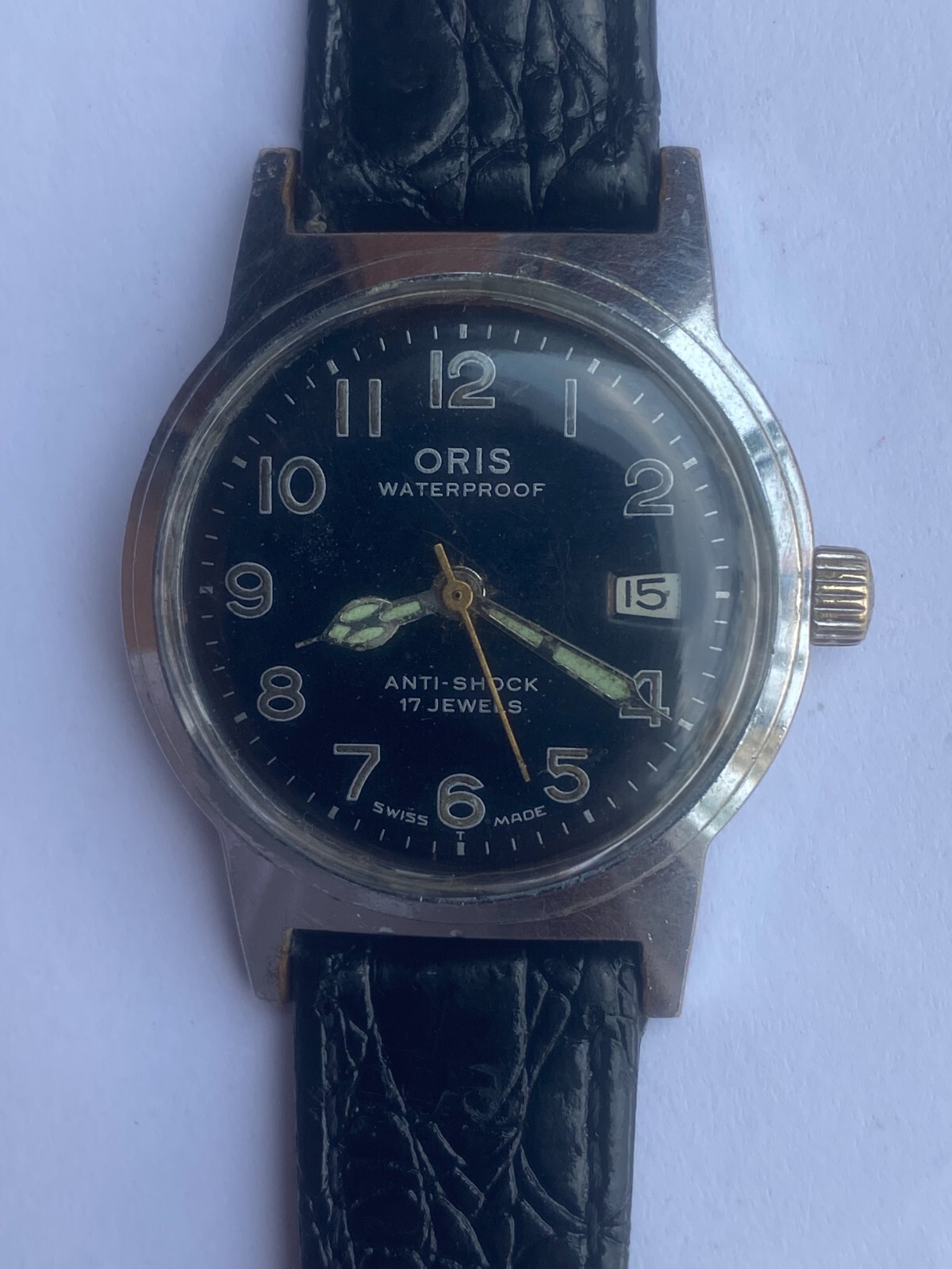 ORIS 手巻き時計 17 JEWELS シルバー/黒 限定モデル】 ORIS オリス ヴィンテージ 手巻き時計 クロコ型