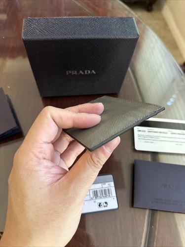 Pre-owned Prada Men's  Saffiano Marmo (gray) + Nero Color Card Holder Wallet 2mc223