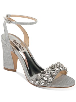 

BADGLEY MISCHKA Женские босоножки Silver Stone On Gem Jill с круглым носком на блочном каблуке 9,5, Серебряный, MP5331