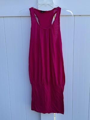 Sisley Swim Cover Up Fuchsia Bodycon Racerback Sleeveless Dress