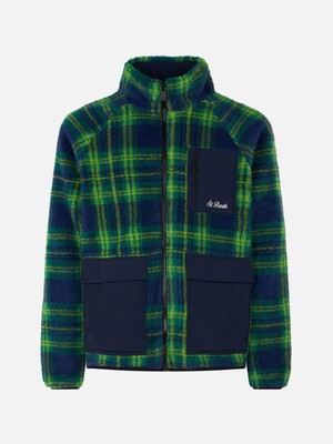 Pre-owned Mc2 Saint Barth Man Sherpa Jacket With Tartan Print In Blue