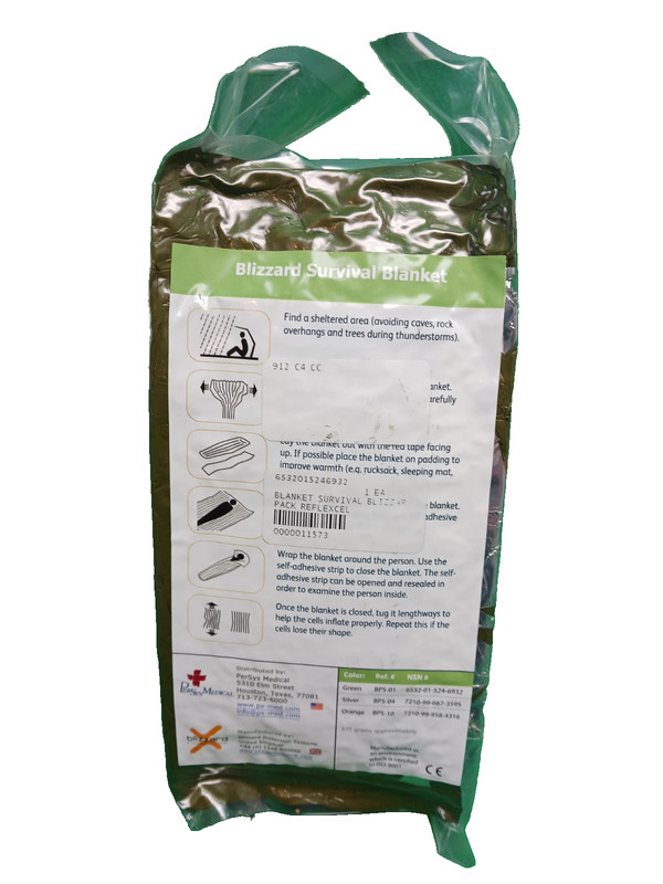 Blizzard Survival Blanket Green BPS-01 NOS/Sealed Package