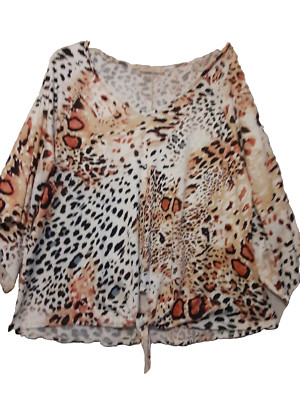 Coco s Clozet Blouse Top Womans XL White Black  Orange 3/4 Sleeve V Neck