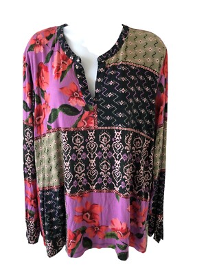 Johnny Was zanda split neck top in Multicolor Size XL