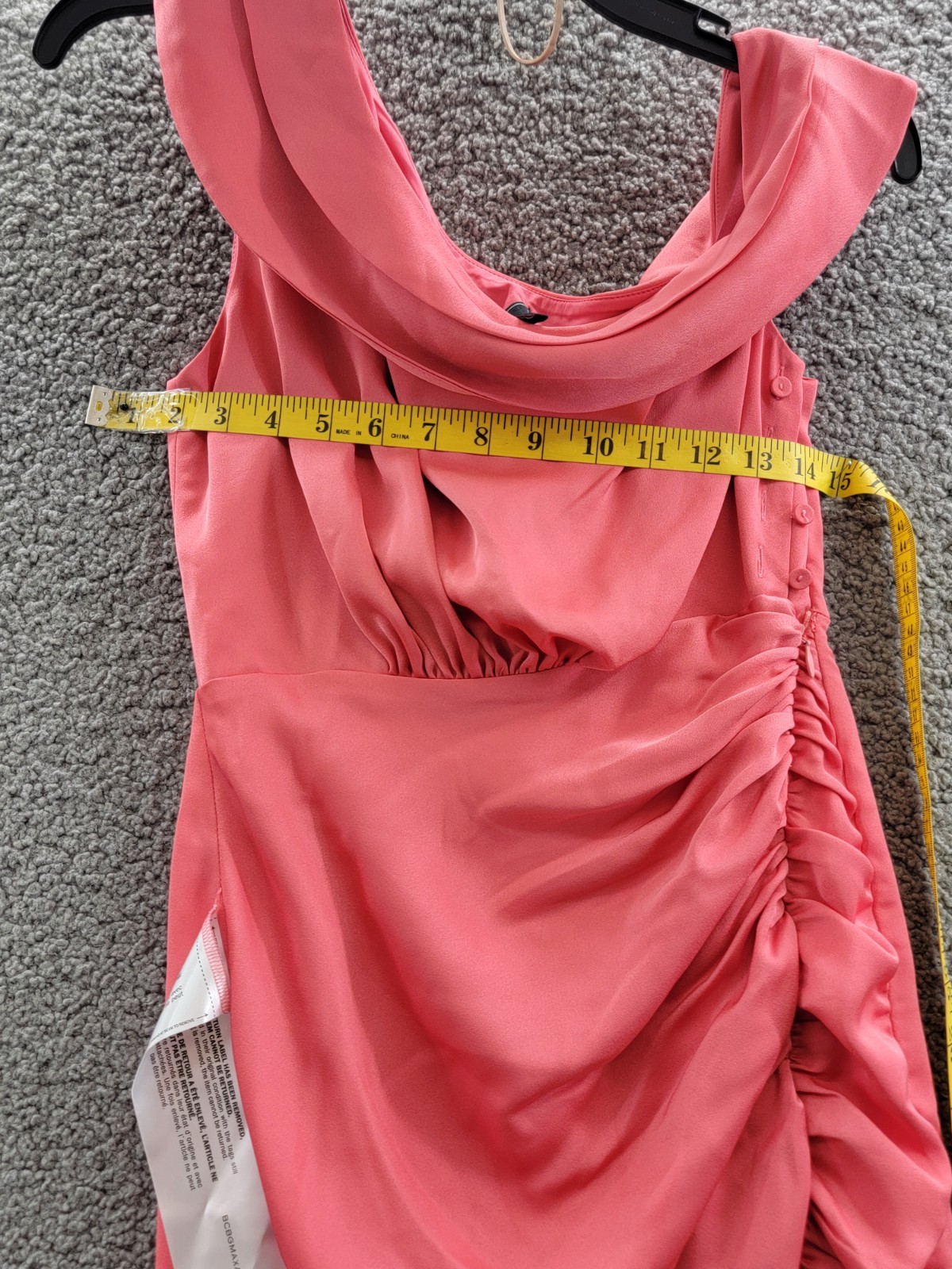 BCBGMAXAZRIA Asymmetric Neck Long Dress Women 8 Coral Side Zip w/ Button Closure - Picture 7 of 12