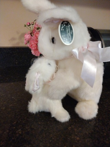 Bearington Collection white bunny rabbit with baby plush EUC