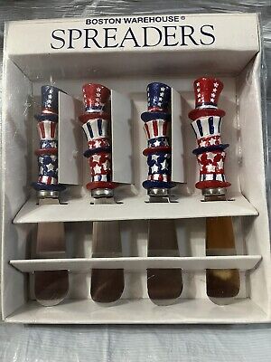 Boston Warehouse 4th Of July Stainless Steel Knives Spreaders, Set Of 4.  NIB
