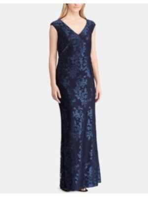 

Женское темно-синее вечернее платье прямого кроя RALPH LAUREN с кружевом и короткими рукавами, Navy