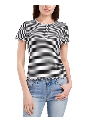 

RILEY-RAE Женский черный топ из хлопковой смеси Henley с короткими рукавами и круглым вырезом