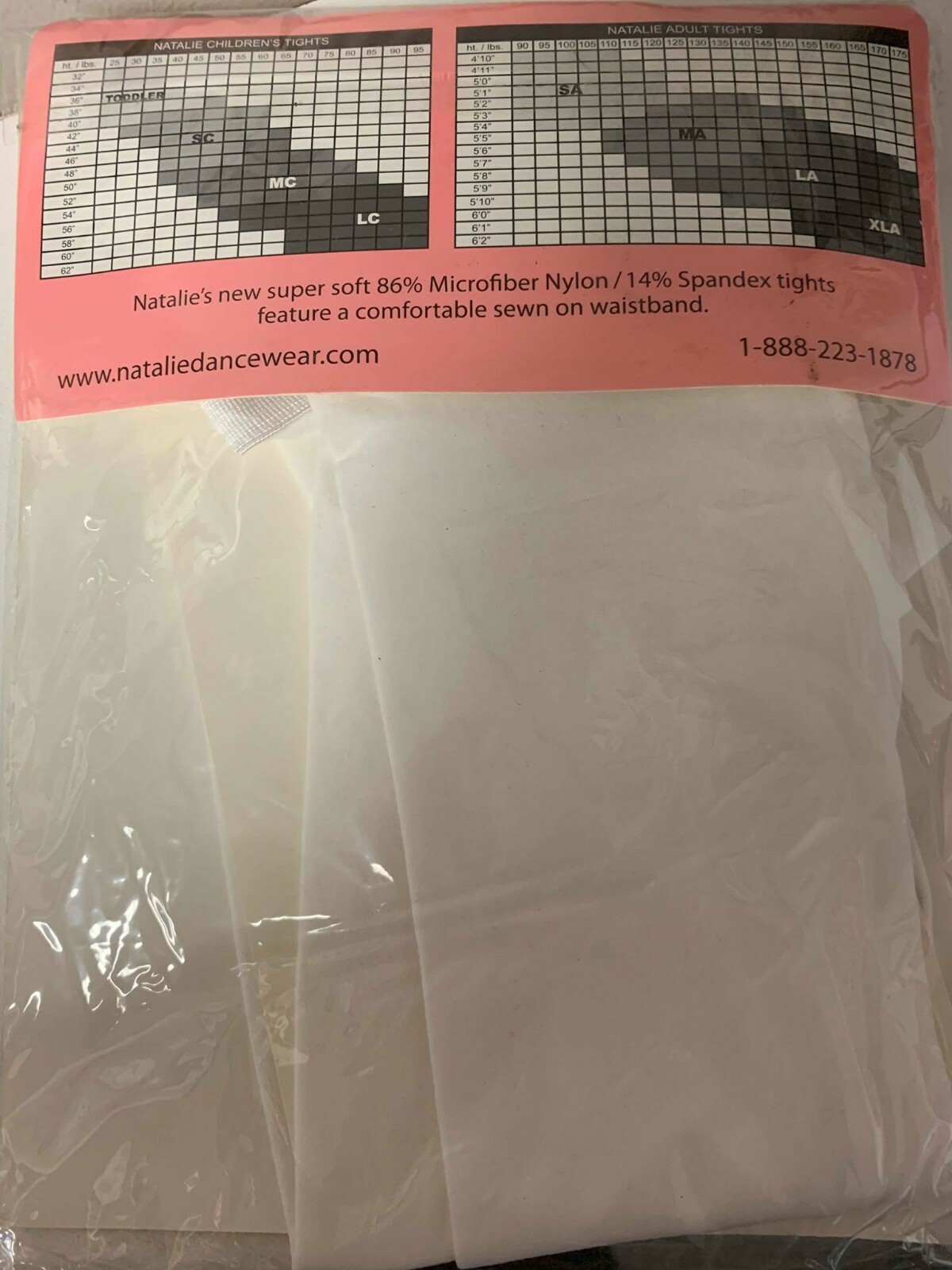 Natalie Adult Footed Tights White Supplex Ultrasoft - NIP