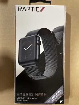 Raptic Hybrid Mesh Leather+Stainless Steel Band for 42/44mm Apple Watch - Black