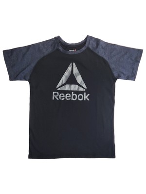Reebok Boys Gray & Blue Triangle Logo Short Sleeve Tee Shirt T-Shirt
