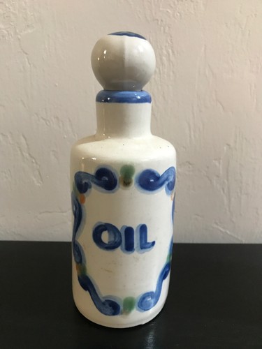 M.A. Hadley COUNTRY SCENE BLUE Oil & Vinegar Bottle Set *AS-IS*