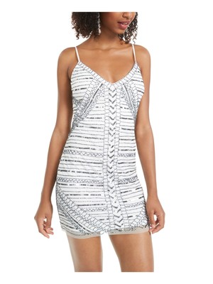Женское белое коктейльное платье JUMP Womens Mini Body Con с V-образным вырезом Размер: 9\10