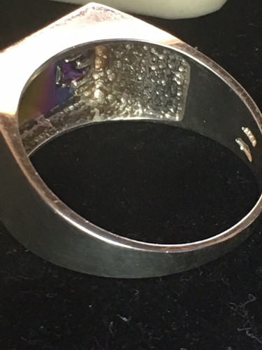 Vintage Sterling Silver, Amethyst & Irridescent Ring Signed Sz13.25