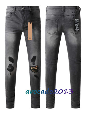 NEW KSUBI Men's Smoke Gray Patch Pants High Street Distressed Jeans Size28-40