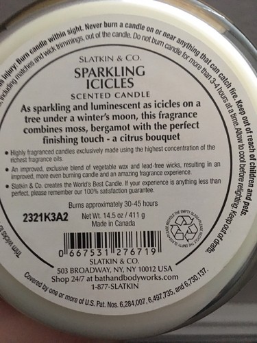 Bath & Body Works Sparkling Icicles Scented Candle 3 Wick 14.5 oz Rare New HTF