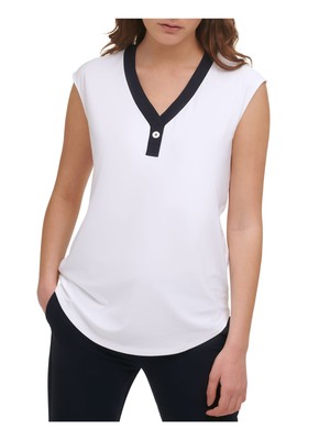 

TOMMY HILFIGER Женская белая эластичная блузка с короткими рукавами и V-образным вырезом Wear To Work Blouse, Белый